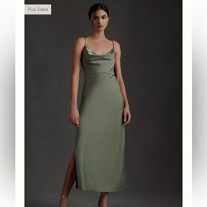 BHLDN Cali Satin Charmeuse Midi Dress Moss